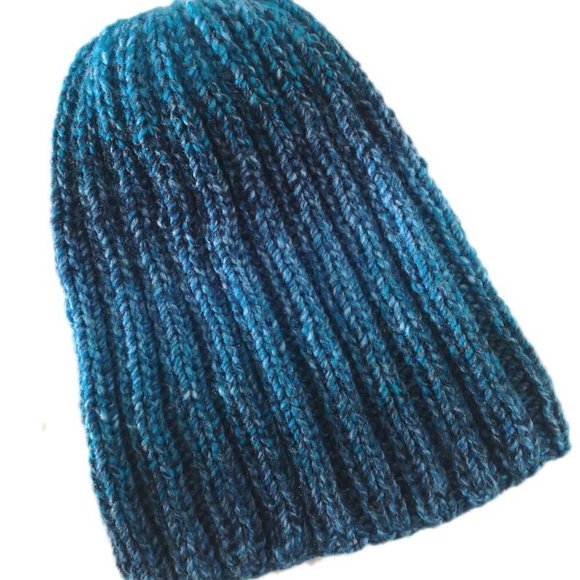 Adult Knit Messy Bun Ponytail Beanie Hat Toque Stretchy Blue Sapphire - Picture 4 of 4